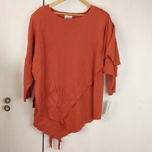 Gadol  Womens Rusty Orange Edgy Tunic Top luxury Gauzy Top Sz.Large